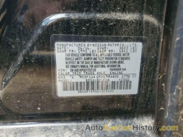 NISSAN SENTRA S, 3N1AB7AP0GY303124