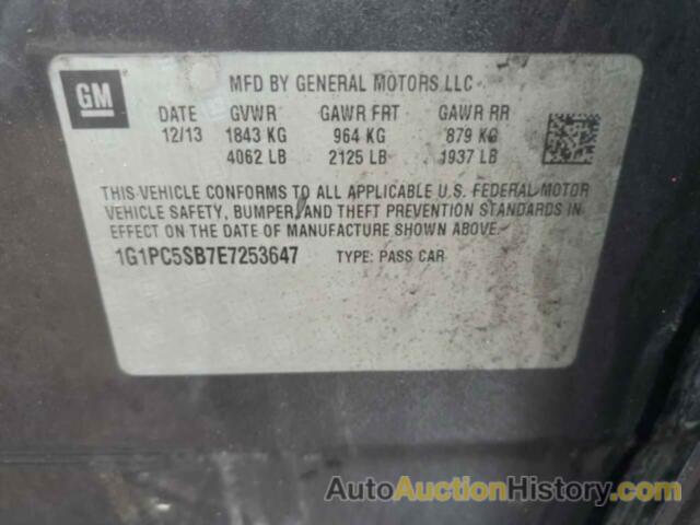 CHEVROLET CRUZE LT, 1G1PC5SB7E7253647