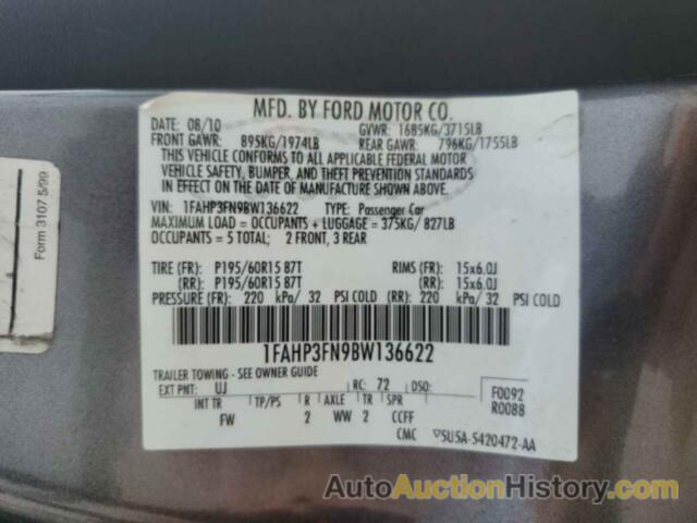 FORD FOCUS SE, 1FAHP3FN9BW136622