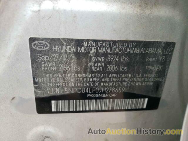 HYUNDAI ELANTRA SEL, 5NPD84LF0JH278659