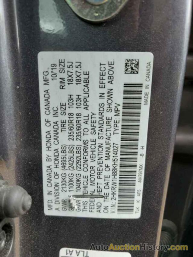 HONDA CRV EXL, 2HKRW1H88KH514027