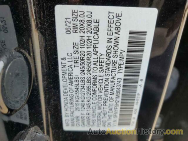 HONDA PILOT SE, 5FNYF5H21MB043743