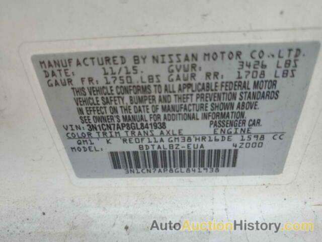 NISSAN VERSA S, 3N1CN7AP8GL841938