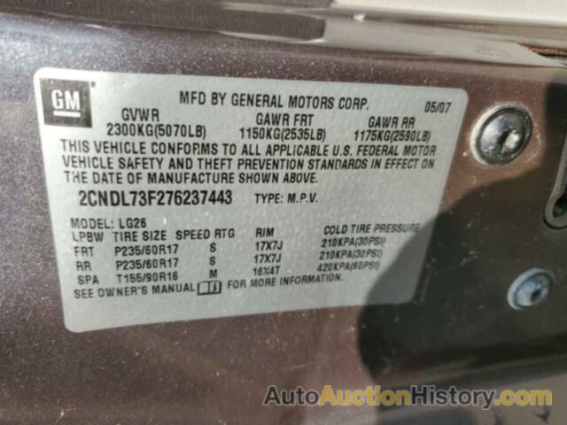 CHEVROLET EQUINOX LT, 2CNDL73F276237443