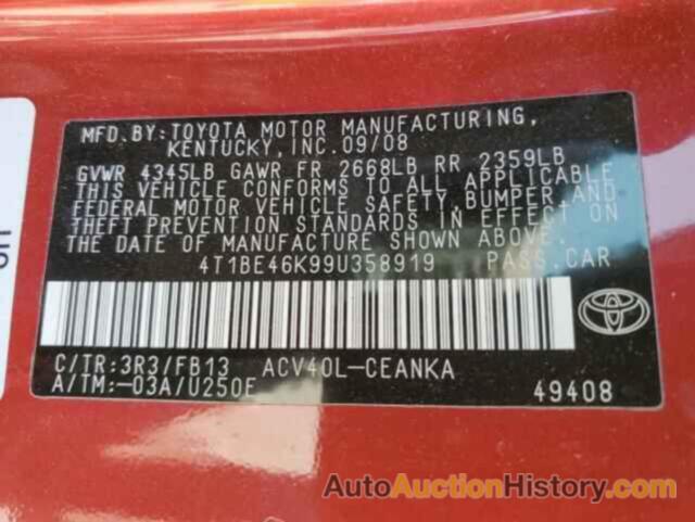 TOYOTA CAMRY BASE, 4T1BE46K99U358919