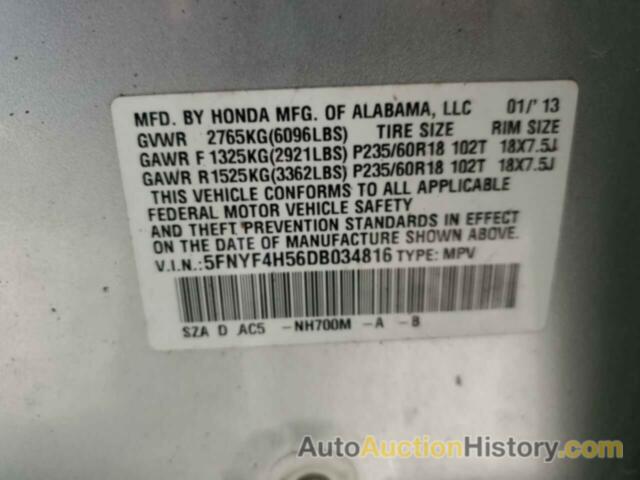 HONDA PILOT EXL, 5FNYF4H56DB034816