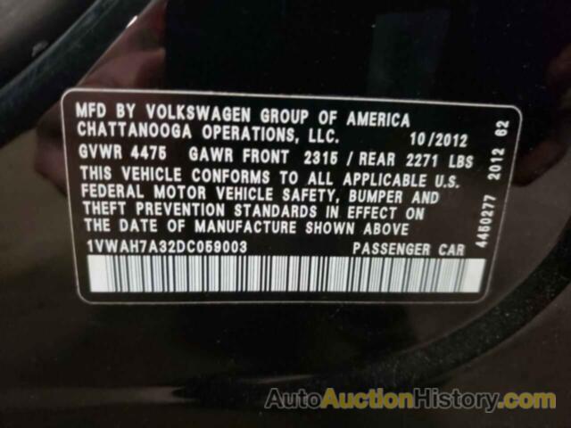 VOLKSWAGEN PASSAT S, 1VWAH7A32DC059003