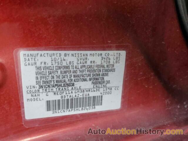 NISSAN VERSA S, 3N1CN7AP5HL826038