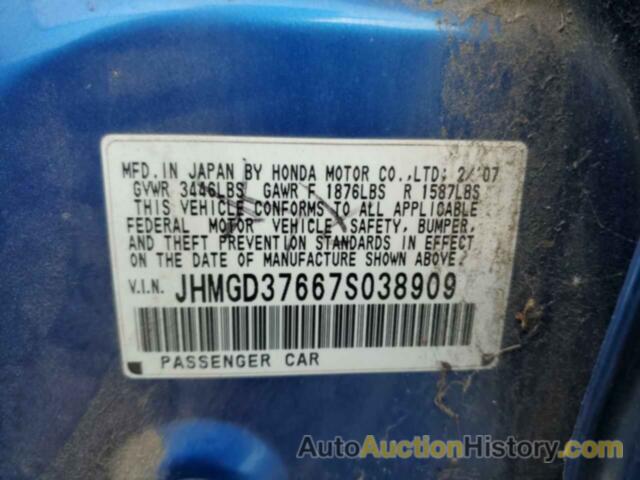 HONDA FIT S, JHMGD37667S038909