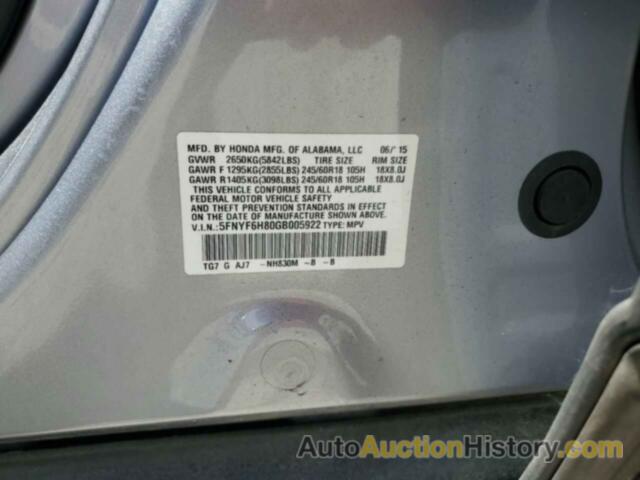 HONDA PILOT EXL, 5FNYF6H80GB005922