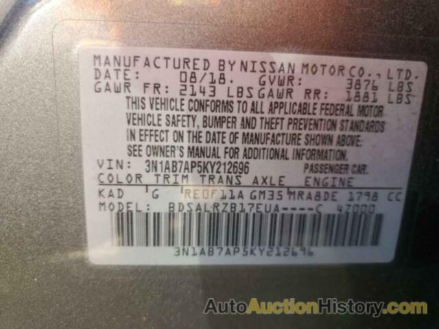 NISSAN SENTRA S, 3N1AB7AP5KY212696