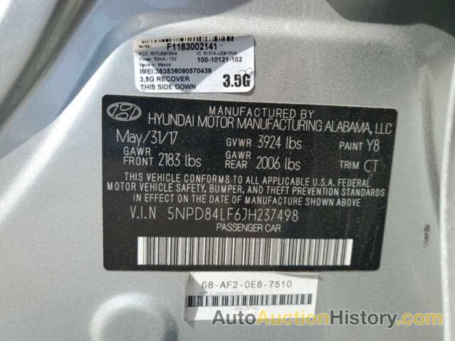 HYUNDAI ELANTRA SEL, 5NPD84LF6JH237498