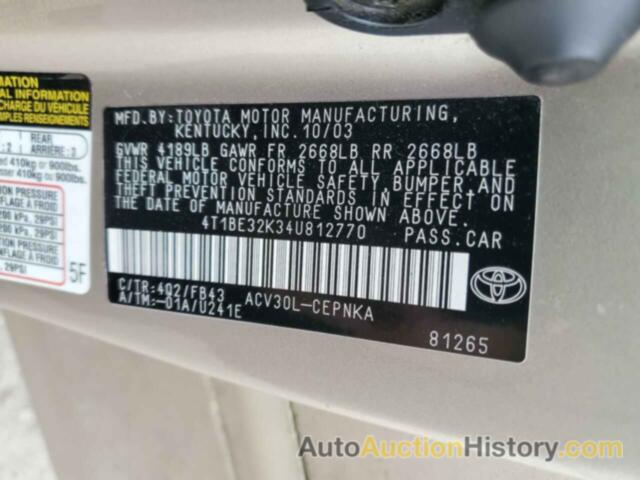 TOYOTA CAMRY LE, 4T1BE32K34U812770