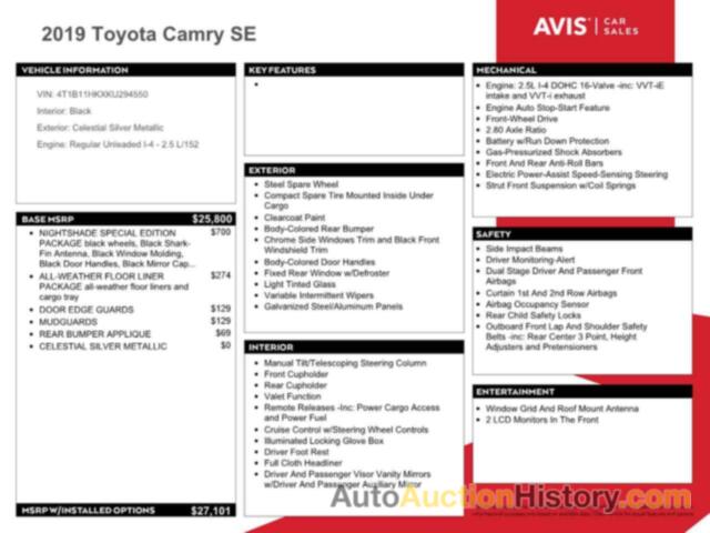 TOYOTA CAMRY L, 4T1B11HKXKU294550