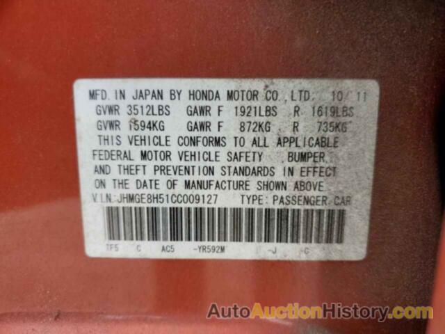 HONDA FIT SPORT, JHMGE8H51CC009127