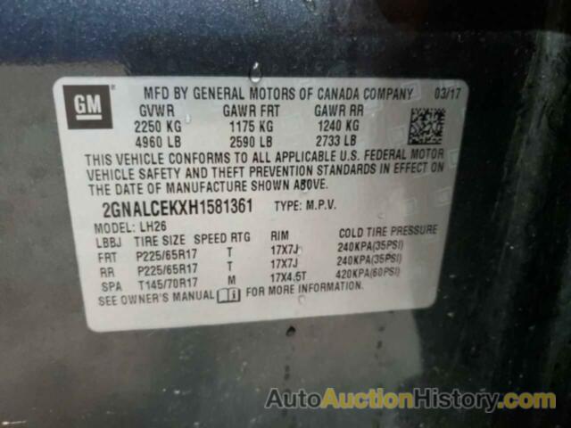 CHEVROLET EQUINOX LT, 2GNALCEKXH1581361