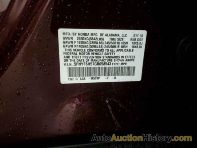 HONDA PILOT EXL, 5FNYF6H57GB058543