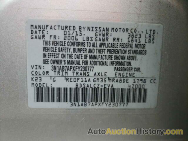 NISSAN SENTRA S, 3N1AB7APXFY230777