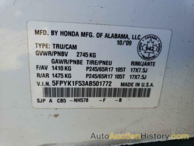 HONDA RIDGELINE RTL, 5FPYK1F53AB501772