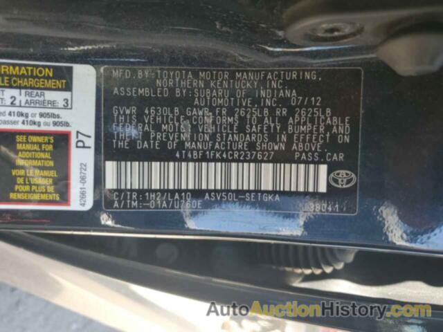 TOYOTA CAMRY BASE, 4T4BF1FK4CR237627