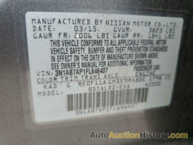 NISSAN SENTRA S, 3N1AB7AP1FL646407