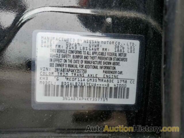 NISSAN SENTRA S, 3N1AB7AP4KY357759