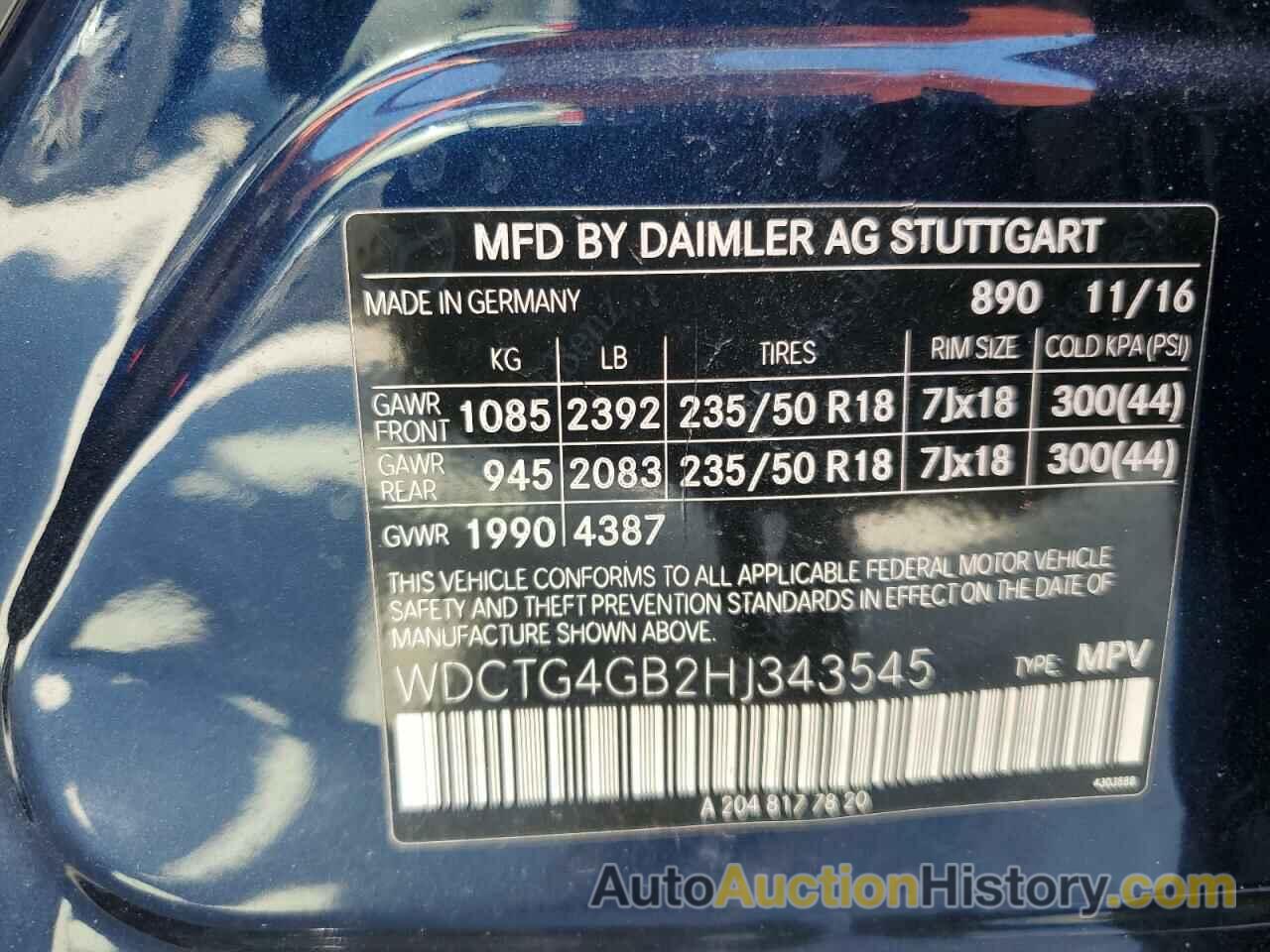 MERCEDES-BENZ GLA-CLASS 250 4MATIC, WDCTG4GB2HJ343545