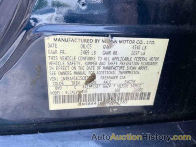 NISSAN MAXIMA SE, 1N4BA41E15C872285