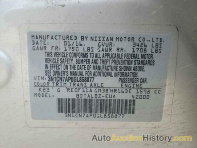 NISSAN VERSA S, 3N1CN7AP0GL858877