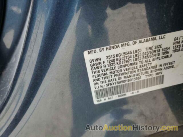 HONDA PILOT EXL, 5FNYF5H50HB015982