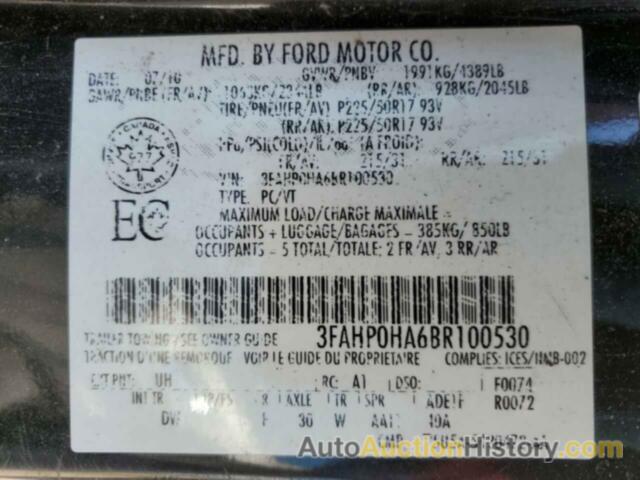 FORD FUSION SE, 3FAHP0HA6BR100530