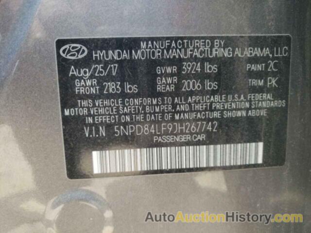 HYUNDAI ELANTRA SEL, 5NPD84LF9JH267742