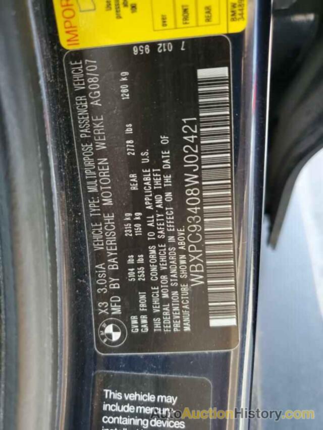 BMW X3 3.0SI, WBXPC93408WJ02421