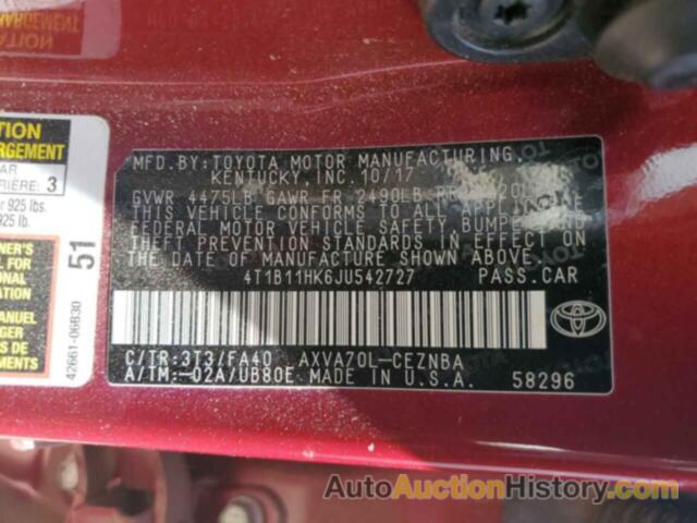 TOYOTA CAMRY L, 4T1B11HK6JU542727