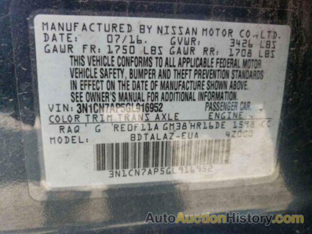 NISSAN VERSA S, 3N1CN7AP5GL916952