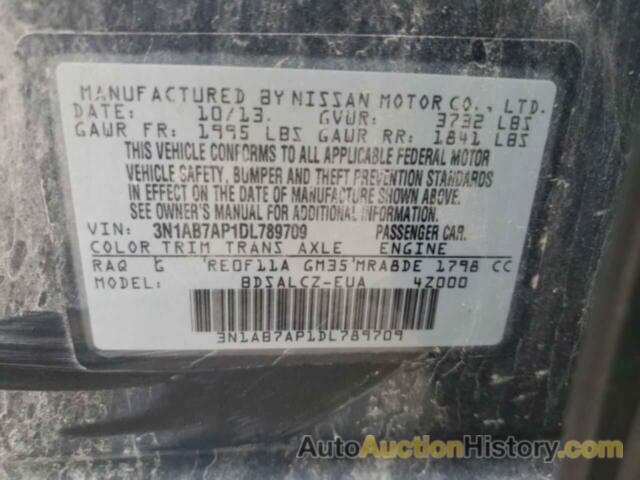 NISSAN SENTRA S, 3N1AB7AP1DL789709