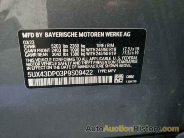BMW X3 SDRIVE30I, 5UX43DP03P9S09422