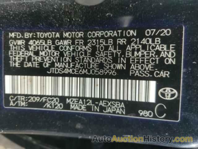 TOYOTA COROLLA SE, JTDS4MCE6MJ058996