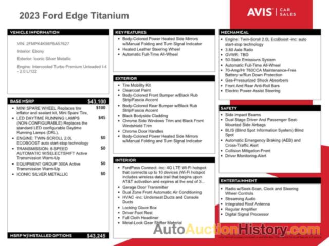 FORD EDGE TITANIUM, 2FMPK4K98PBA57627