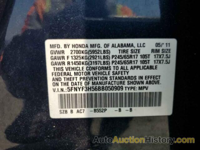 HONDA PILOT EXL, 5FNYF3H56BB050909