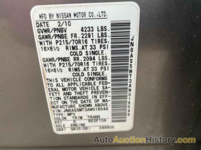 NISSAN ROGUE S, JN8AS5MT3AW016549