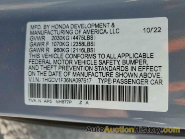 HONDA ACCORD SPORT, 1HGCV1F36NA097617