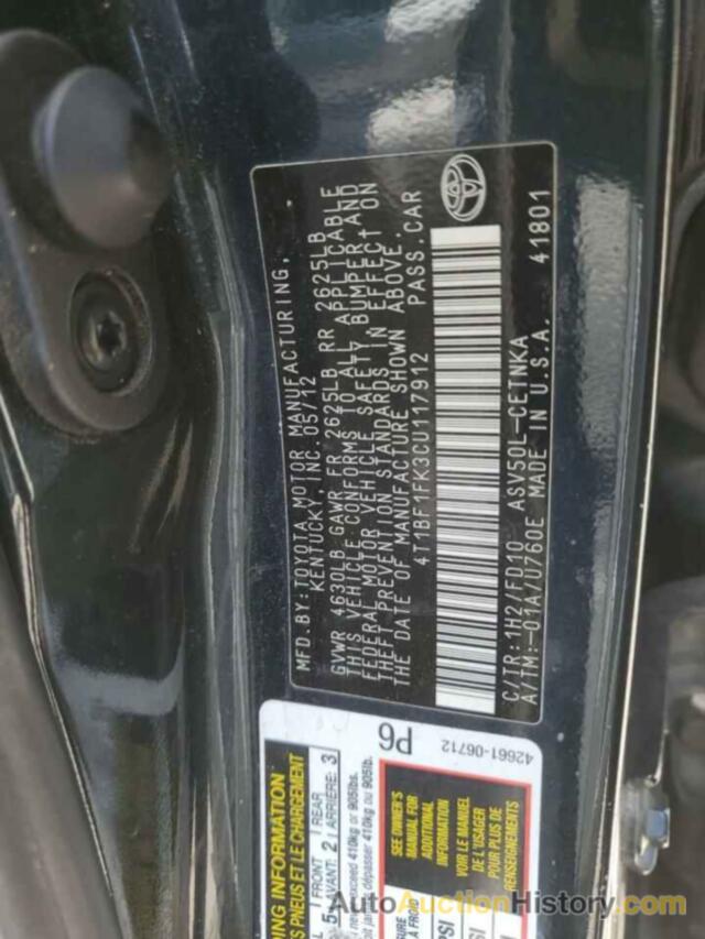 TOYOTA CAMRY BASE, 4T1BF1FK3CU117912