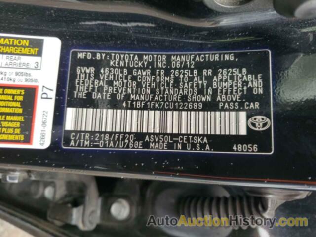 TOYOTA CAMRY BASE, 4T1BF1FK7CU122689