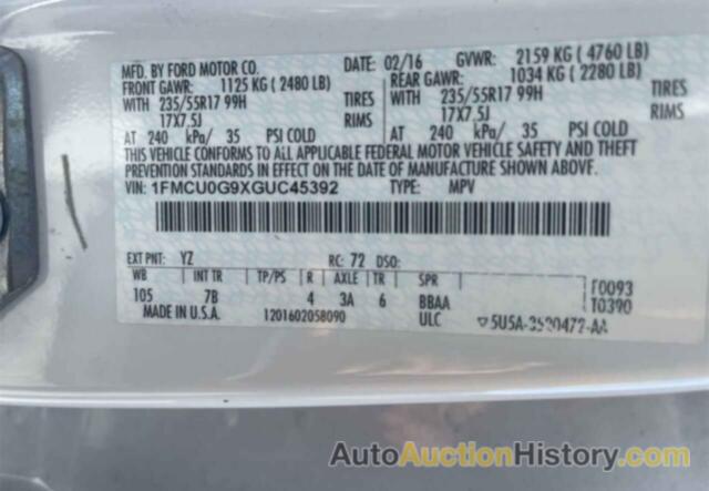 FORD ESCAPE SE, 1FMCU0G9XGUC45392