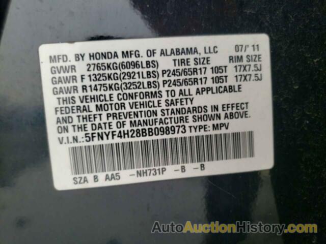 HONDA PILOT LX, 5FNYF4H28BB098973