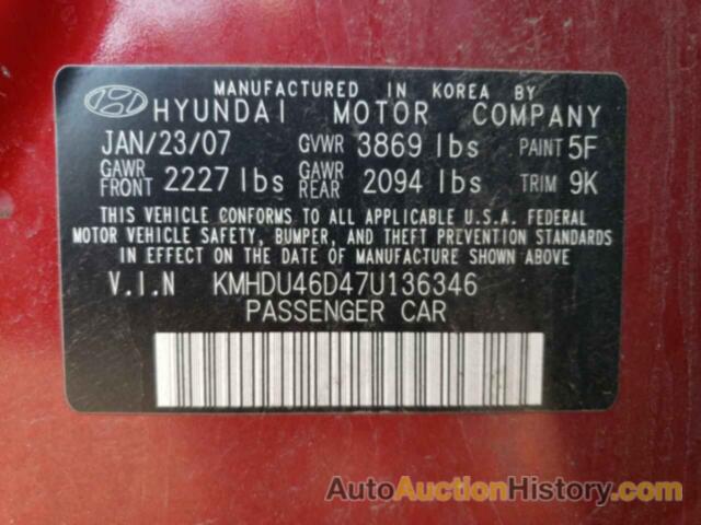 HYUNDAI ELANTRA GLS, KMHDU46D47U136346