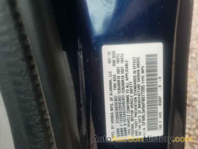 HONDA ODYSSEY TOURING, 5FNRL5H94FB077205