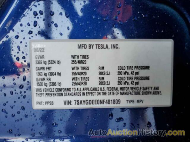 TESLA MODEL Y, 7SAYGDEE0NF481809