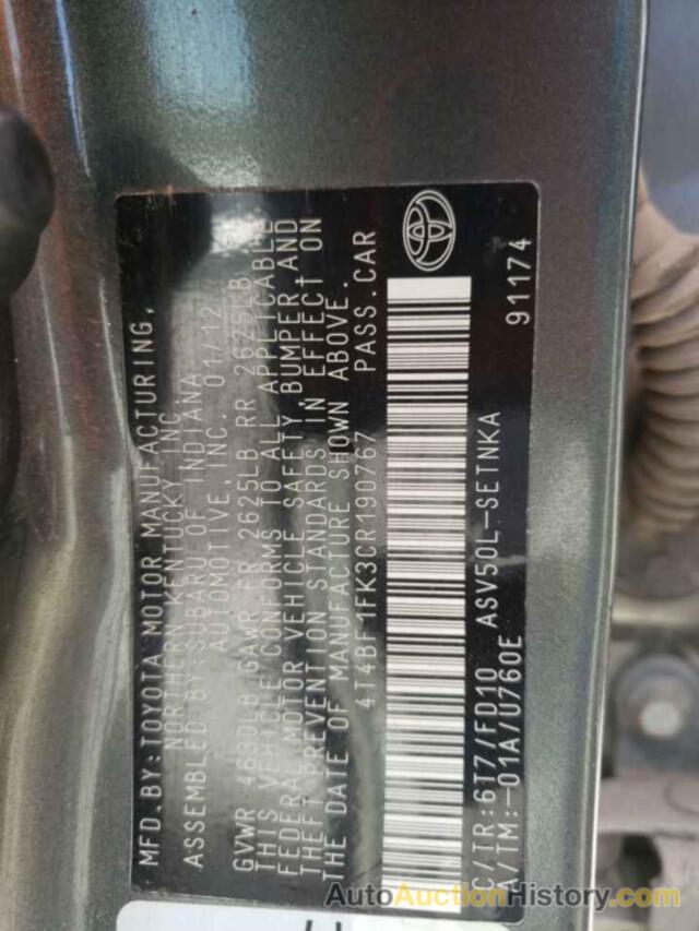 TOYOTA CAMRY BASE, 4T4BF1FK3CR190767